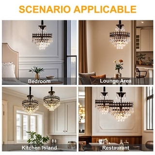 30/60CM Round Crystal Light Fixture with 3 Color Black Gold Crown Design Chandelier for Entryway, Living Room, Bedroom