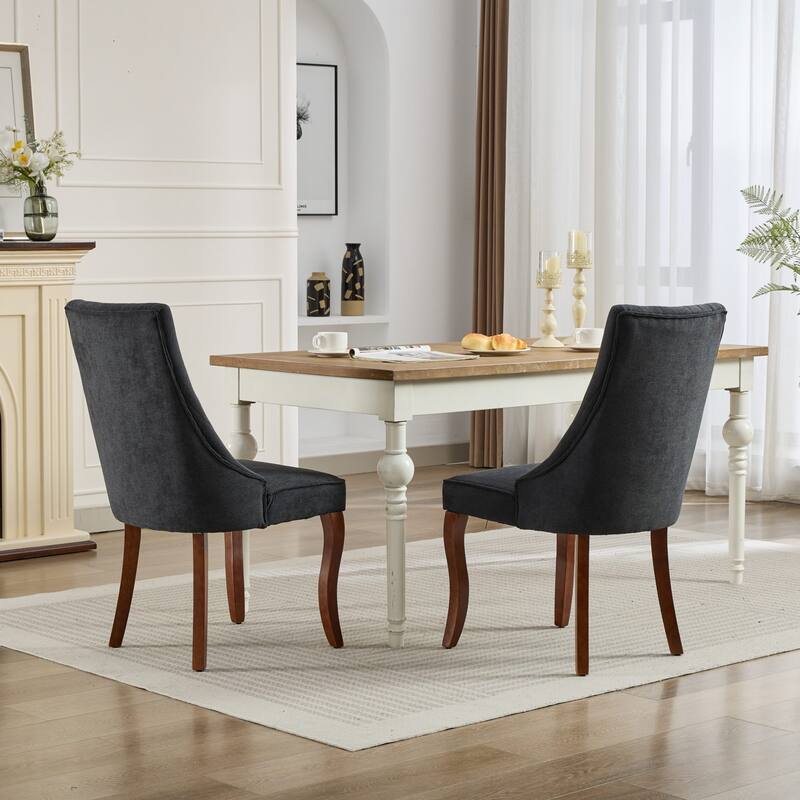 GDF Studio- Rayon Linen Upholstered Dining Chair with Wood Curved Legs, Set of 2