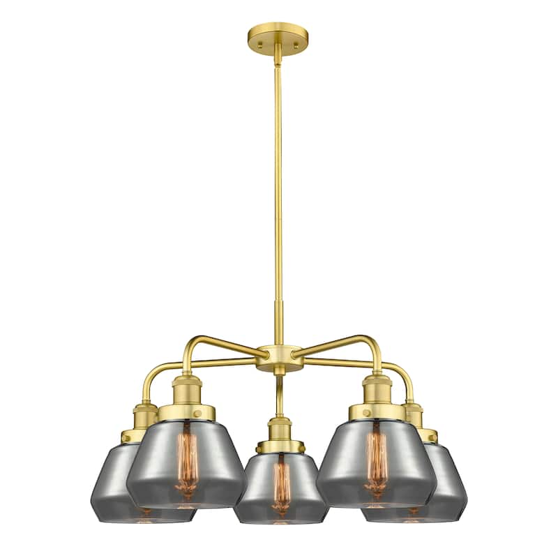 Innovations Lighting Fulton - 5 Light 25" Stem Hung Chandelier - Satin Gold/Light Smoke