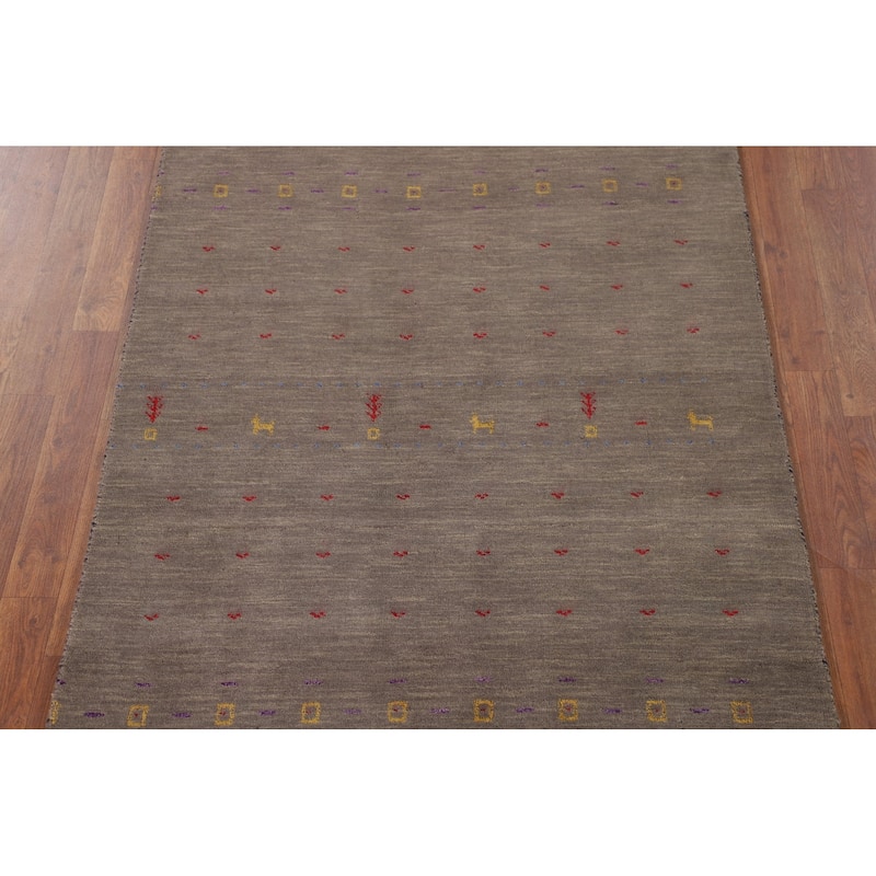Brown Tribal Gabbeh Indian Area Rug Handmade Wool Carpet - 3'8"x 6'1"