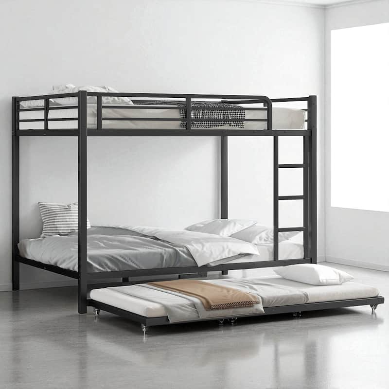 Twin XL over Twin XL/Full over Full Metal Bunk Bed with Twin Size Trundle, Black - Strong and Stable