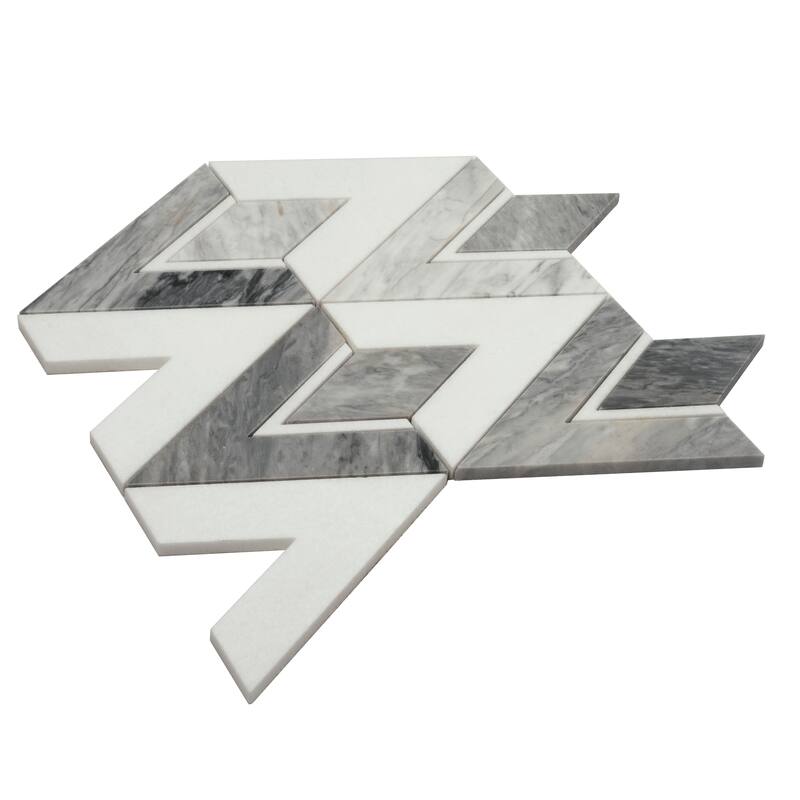 Toscana 12x12 in. Polished Calacatta Bluette, White Geometric Diamond Mosaic Wall and Floor Tile (4.65 sq ft/case, 5-Pack)