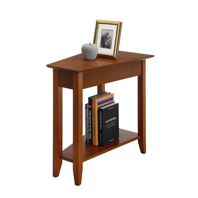 Wedge End Table with Lower Storage Shelf, Compact Side Table for Sofa or Bedside Use, Space Saving Accent for Living Room - 24