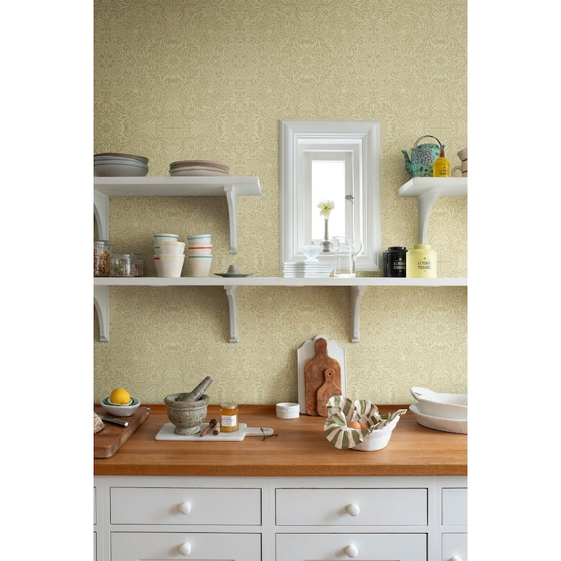 Ceiling Yellow Intricate Floral Wallpaper