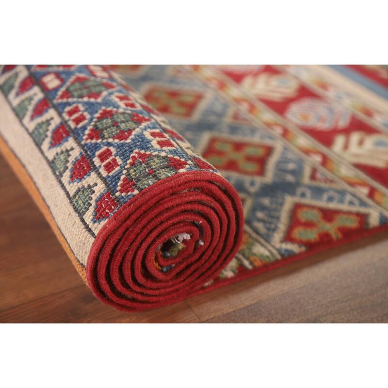 Hand Knotted Oriental 100% Wool Carpet Traditional All-Over Multi-Colored Kazak Runner Rug - 16' 0'' X 2' 7''