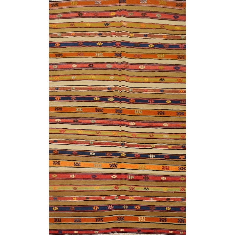 Hand Woven Oriental 100% Wool Carpet Southwestern Tribal Multi-Colored Kilim Area Rug - 7' 10'' X 4' 9''
