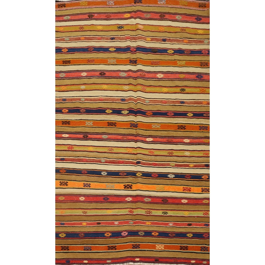 Hand Woven Oriental 100% Wool Carpet Southwestern Tribal Multi-Colored Kilim Area Rug - 7' 10'' X 4' 9''