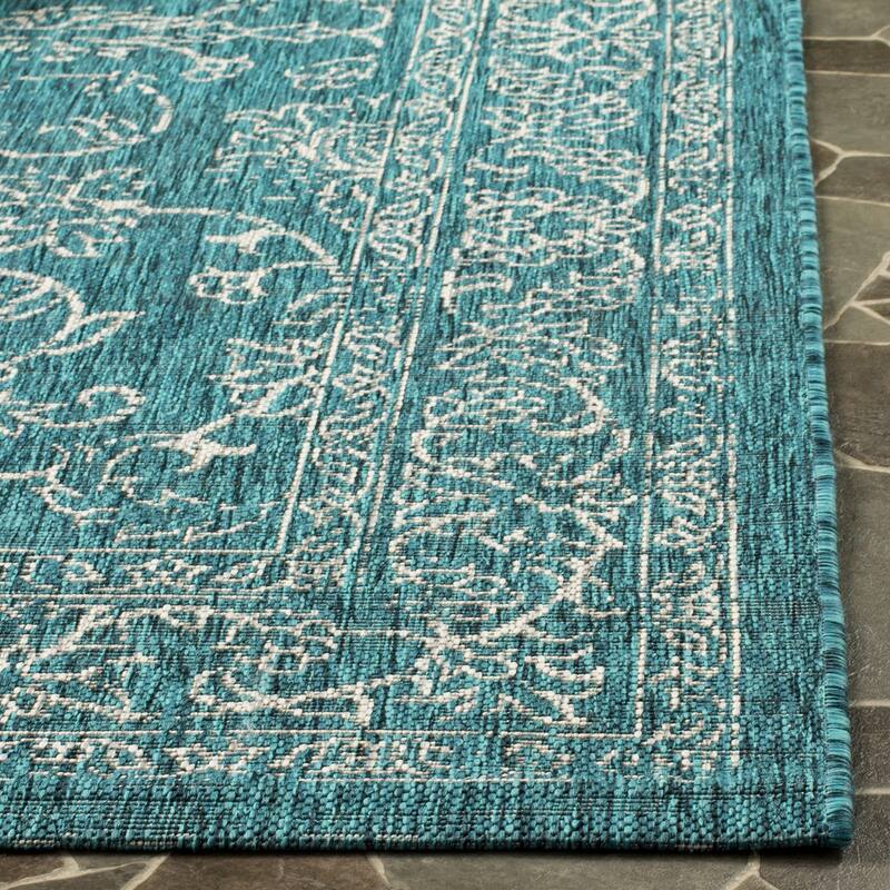 SAFAVIEH Courtyard Salomeea Indoor/ Outdoor Waterproof Turquoise Patio Backyard Rug