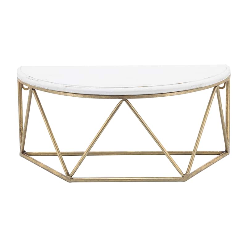 Wood Metal Geometric Demilune Wall Shelf - White, 16"