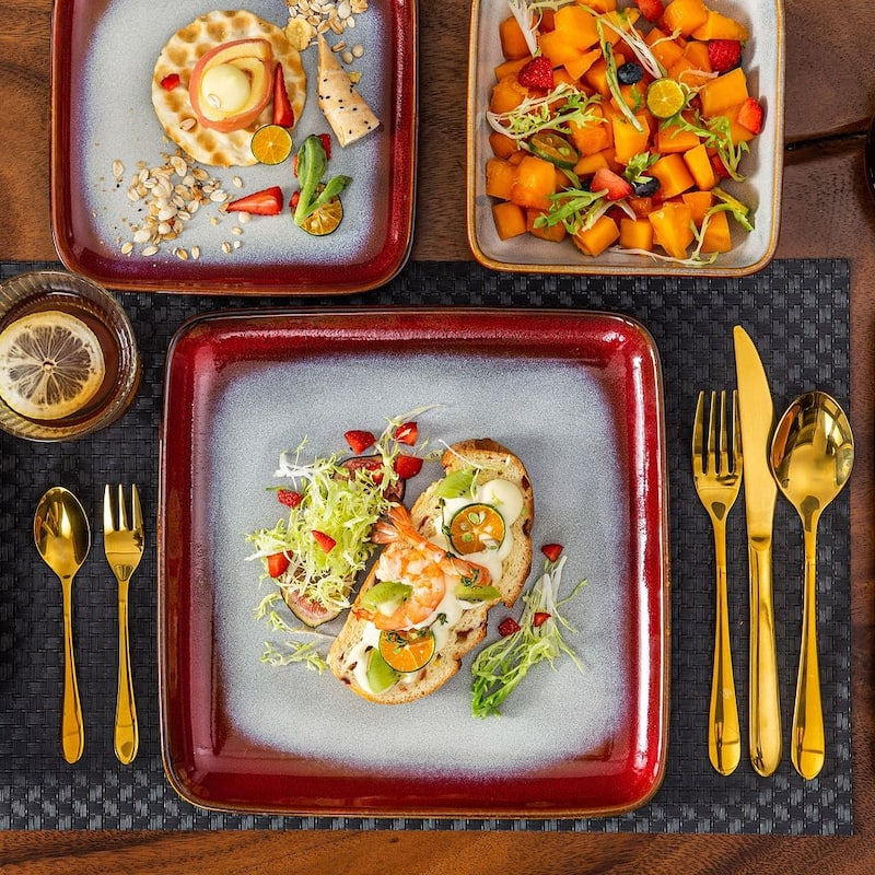 vancasso Stern Reactive Glaze Stoneware Dinnerware Set, Service for 4