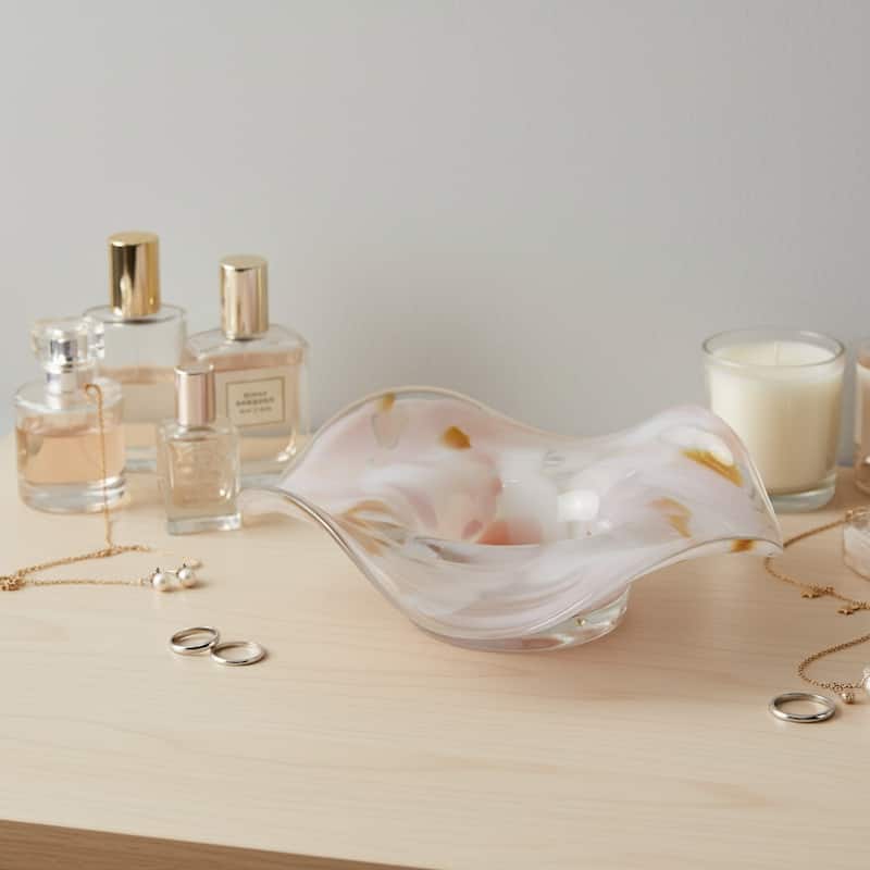 Wavy Glass Modern Bowl with Freeform Silhouette - 9", Yellow - 9.5"