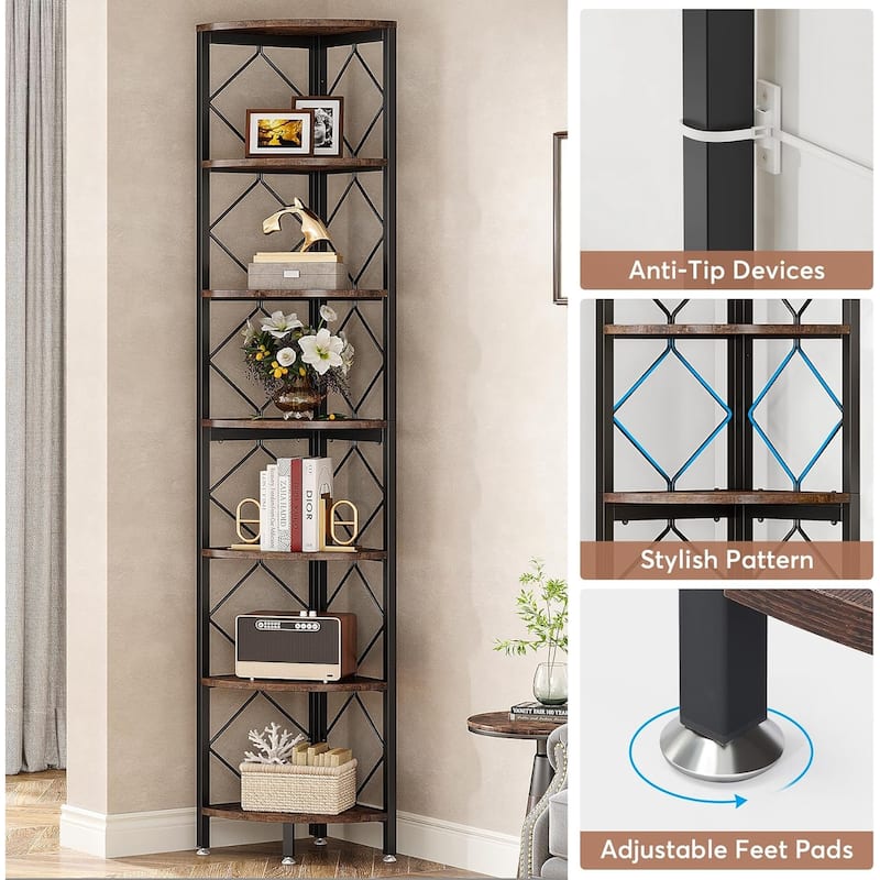 78.7 Inches Tall Bookshelf, 7 Tiers Corner Shelf