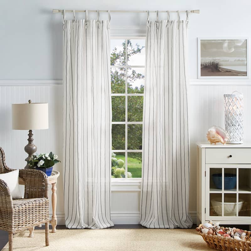 Martha Stewart Laguna Stripe Semi-Sheer Tie Tab Curtain Panel Pair - 84-inch - Grey
