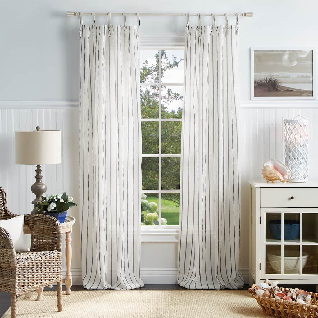 Martha Stewart Laguna Stripe Semi-Sheer Tie Tab Curtain Panel Pair