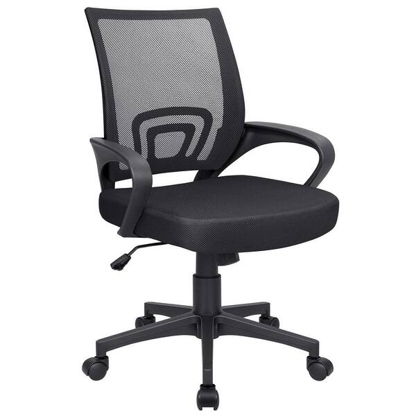 Homall Mid Back Executive Office Chair Swivel Computer Task Chair with  Armrests, Ergonomic Leather-Padded Desk Chair with Lumbar Support, Black 