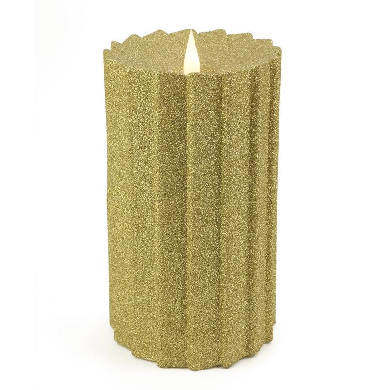 Sutton Fluted Motion Flameless Candle 4x10 Glitter Gold