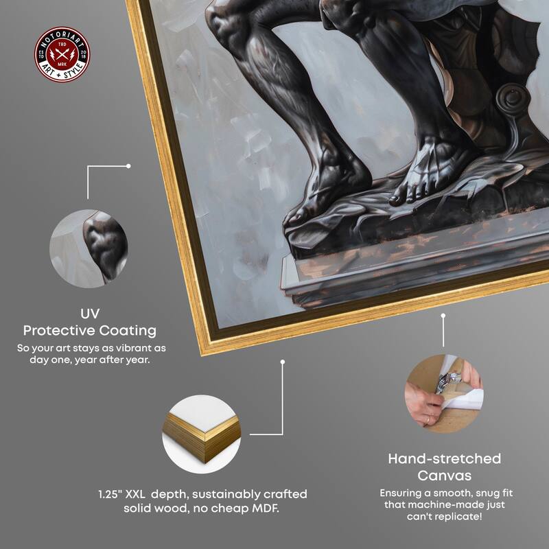 Notoriart Ebony Statue In Thought Framed Men Style 1 Piece Canvas Wall Art