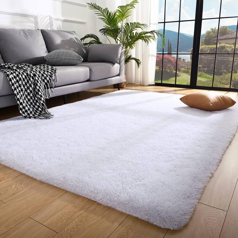 White Rug Fluffy Area Rugs for Bedroom 3x5 2' x 3' Oval Bed Bath