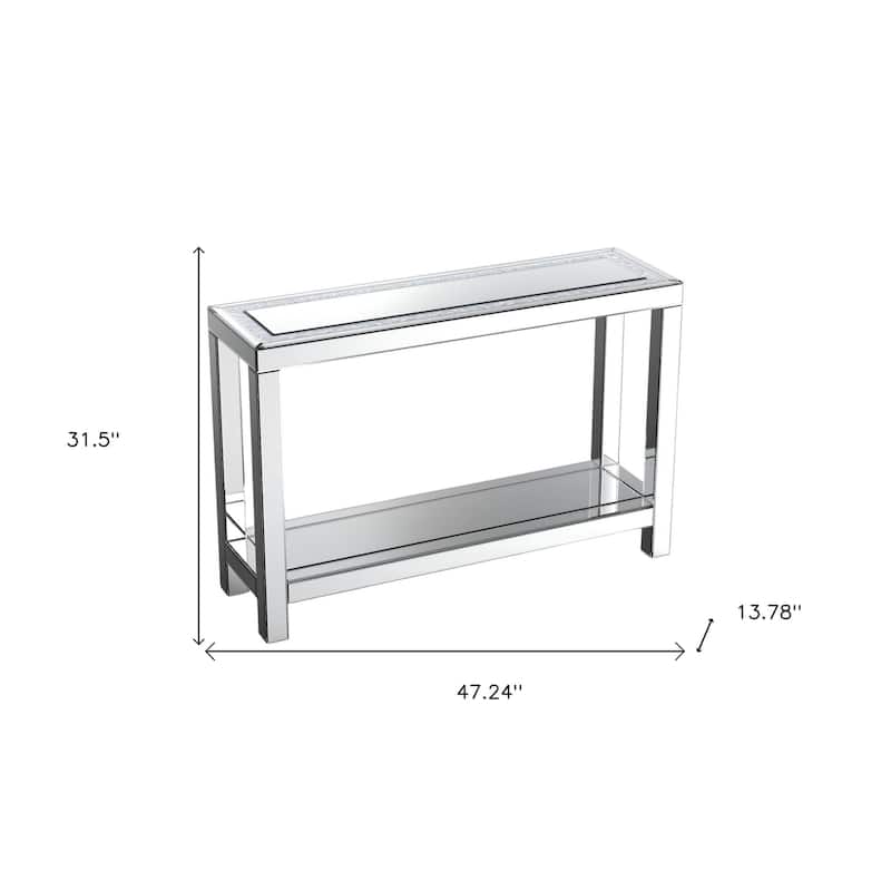 HomeRoots 47" Silver Mirrored Glass And Faux Crystals Console Table With Shelf - 47.24' X '31.5' X '13.78