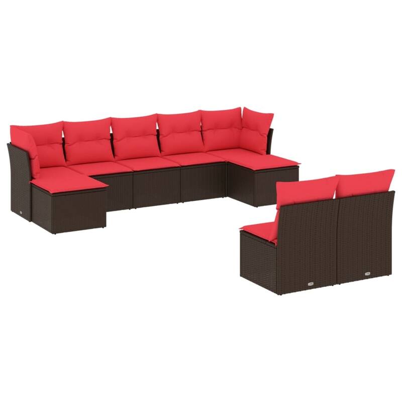 vidaXL 9/10 Piece Patio Sofa Set with Cushions Black/Brown/Gray Poly Rattan - 21.7 x 24.4 x 27.2