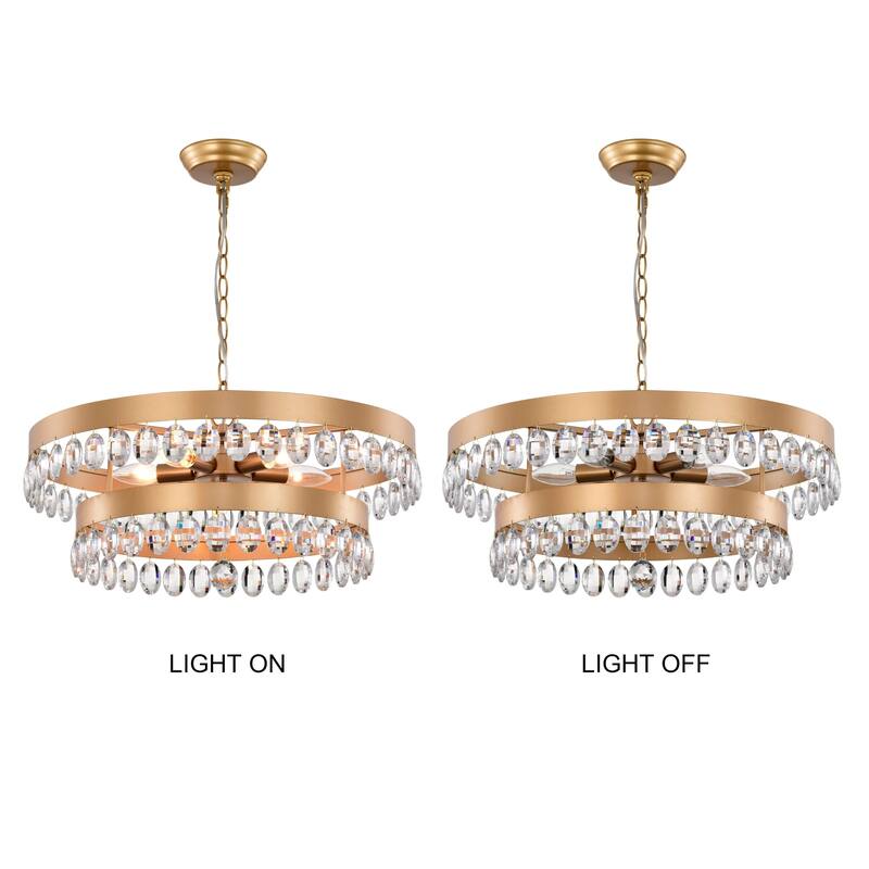 Ariana Glossy Bronze 6-light Two-Tier Crystal Round Ring Chandelier - 22 inches in diameter x 9.8 inches H