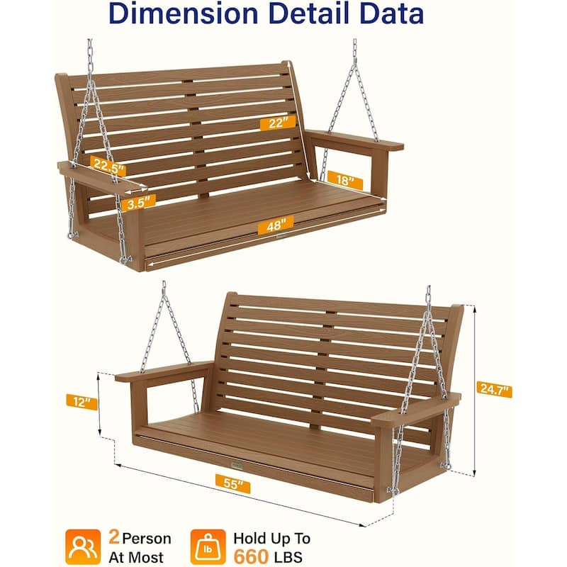 WINSOON 55" All Weather HIPS Outdoor Porch Swing