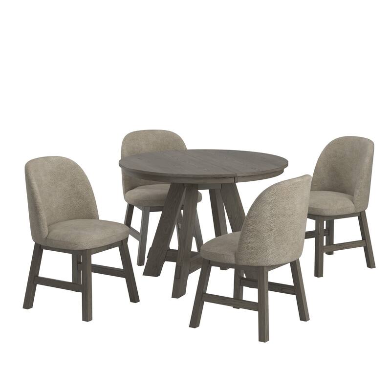 Harstad 42"-60" Wood Finish Extendable Round Dining Set with Curved Back Chairs by iNSPIRE Q Modern