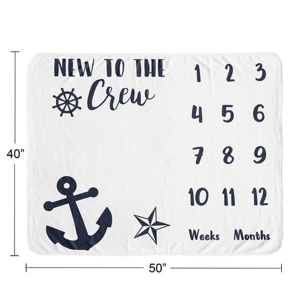 Nautical Sailor Boy or Girl Baby Monthly Milestone Blanket - Navy Blue White Anchors Ocean Sailboat Sea Marine Gender Neutral