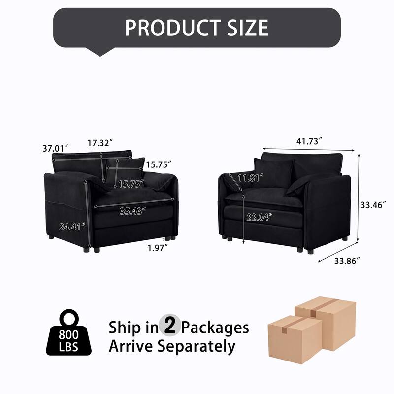 Oversized Accent Chair Set of 2, Single Sofa Chair with Dual-Layer Cushions, Armchair Reading Chairs with Storage Pockets