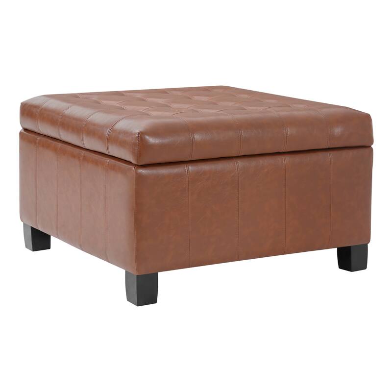 30.25" Square PU Storage Ottoman with Lift-Top & Rubber Wood Legs