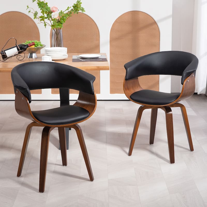 Beale Black Faux Leather Dining Chair with Walnut Wood Accent Legs