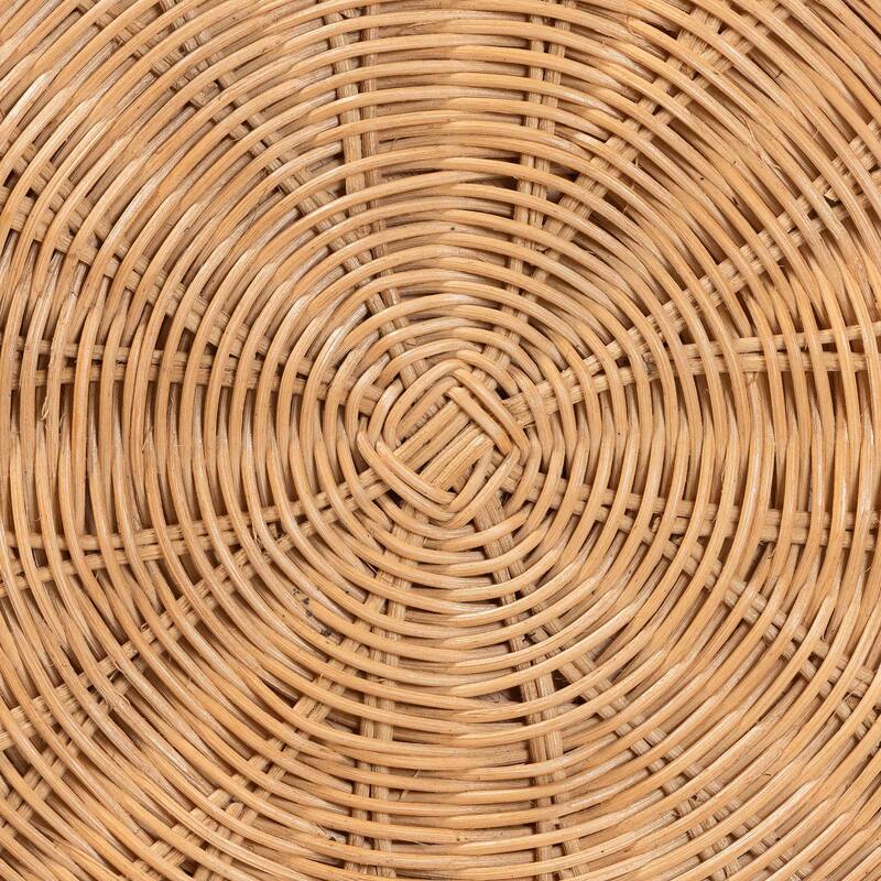 Caroline Round Natural Rattan End Table - Handwoven Wicker Drum Shape Accent Table for Living Room or Sunroom, Light Honey