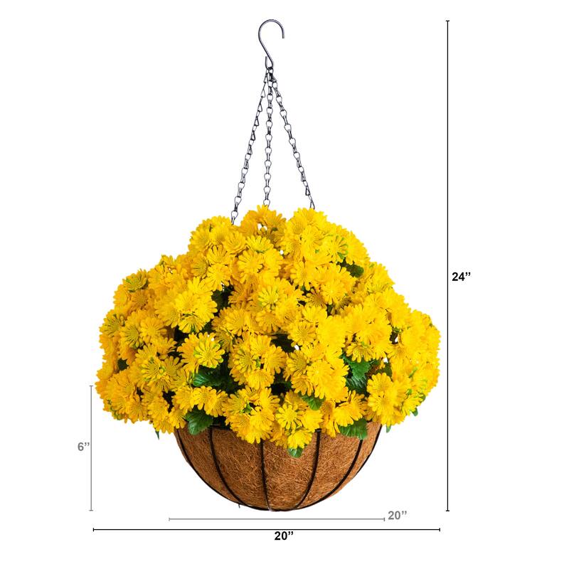 24-in UV Resistant Artificial Chrysanthemum Hanging Basket - Green