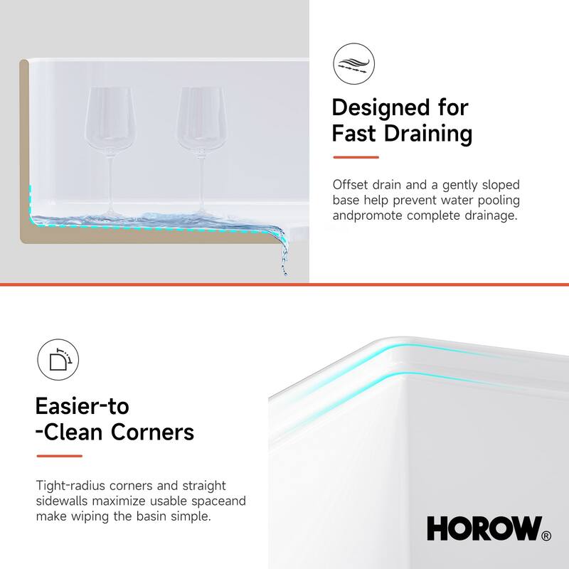 HOROW 33 in. White Fireclay Rectangular Farmhouse Apron-Front Kitchen Sink, Single Bowl with Grid and Strainer
