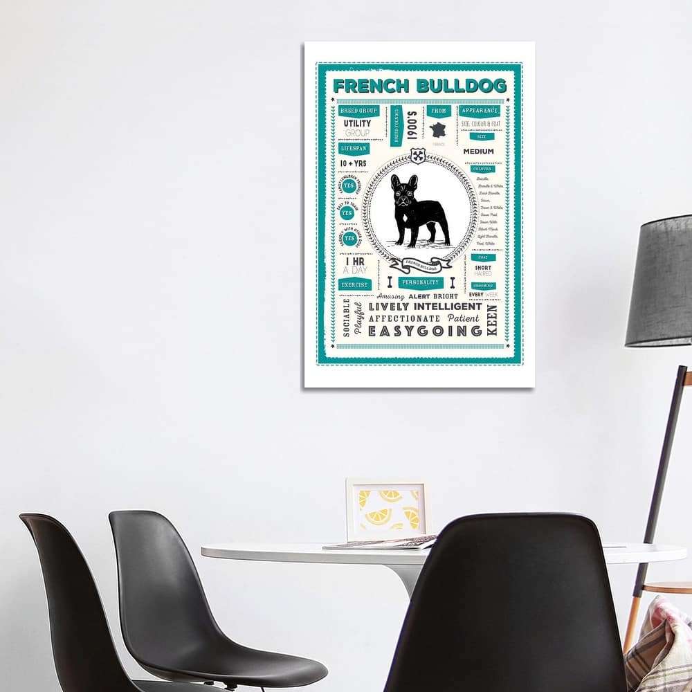 iCanvas "French Bulldog Infographic Blue" by PaperPaintPixels Canvas Print
