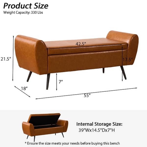 dimension image slide 3 of 20, Upholstered 55"W Flip Top Storage Bench Bedroom Bench Modern End of Bed Bench for Entryway Hallway Window with Gold Legs