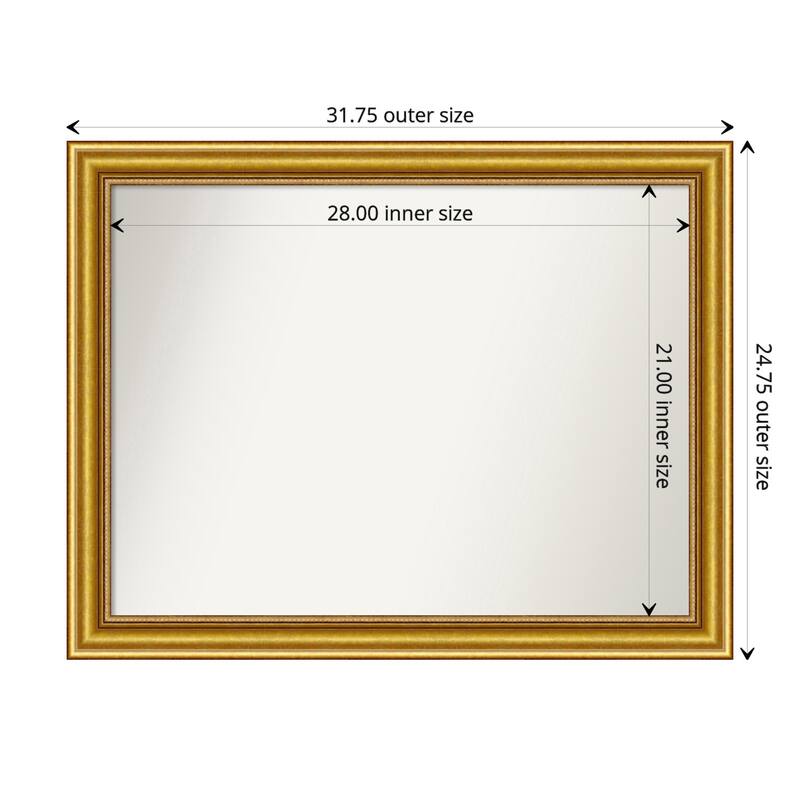 Townhouse Gold Framed Non-Beveled Custom Wall Mirror, Bathroom Vanity Mirror - Outer Size: 31.75 x 24.75