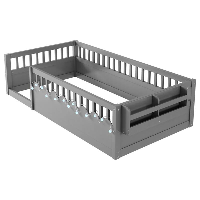 Twin Montessori Floor Bed Frame with High Rails