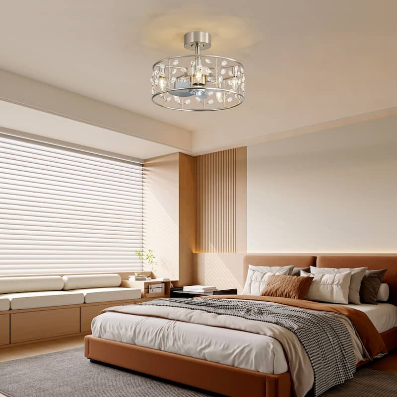 20" Glam Crystal Chandelier Caged Ceiling Fan with Light and Remote