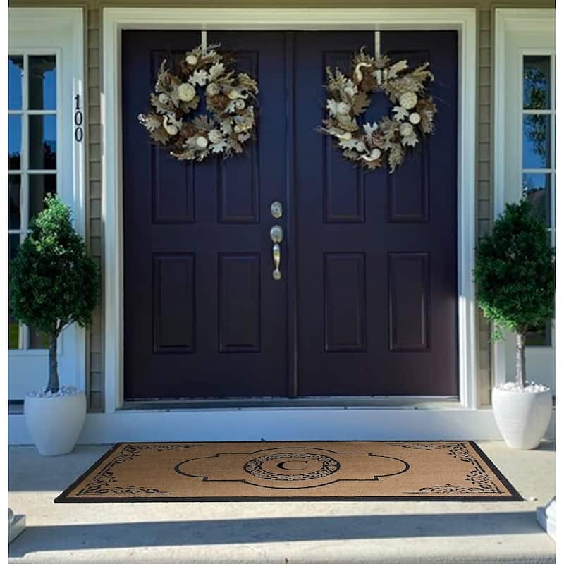 A1HC Natural Coir Hand-crafted Abrilina Monogrammed Double Doormat