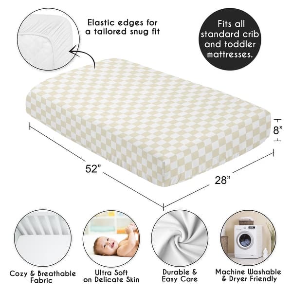 Sweet Jojo Designs Beige Gingham Checkered Plaid Boy, Girl, Unisex/Gender Neutral Fitted Crib Sheet Vintage Classic Geometric