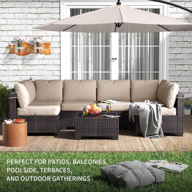 IDEALHOUSE 7-Piece PE Rattan Wicker Outdoor Patio Furniture Set