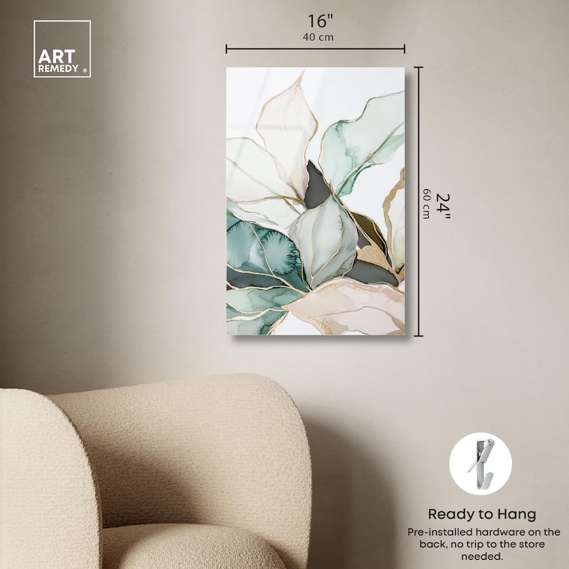 Pastel Leaves with Gold III Acrylic by Art Remedy, Ready to Hang