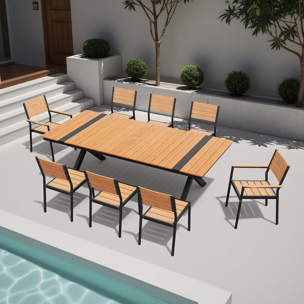Patio Dining Furniture Set with Stackable Chairs and Dining Rectangle Table