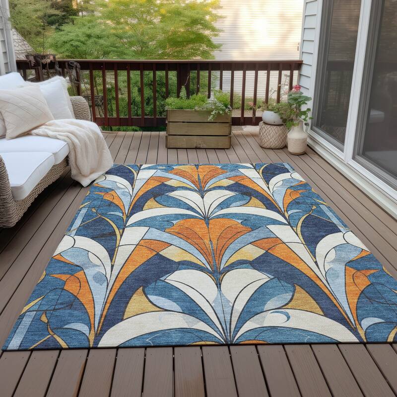 Machine Washable Indoor/Outdoor Modern Mosaic Chantille Rug - Blue - 3' x 5'