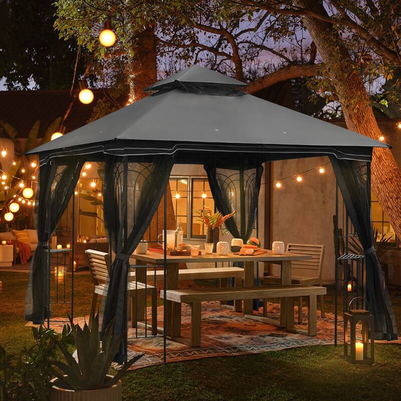 AVAWING 10x10 Outdoor Gazebo Double Soft-Top Canopy Tent