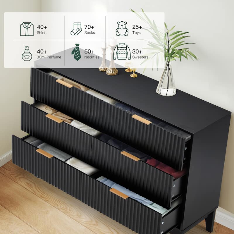 EROMMY Fluted Dresser 6 Drawer Mid Century Modern Dresser Wide Chest of Drawers with Metal Handles for Bedroom Living Room
