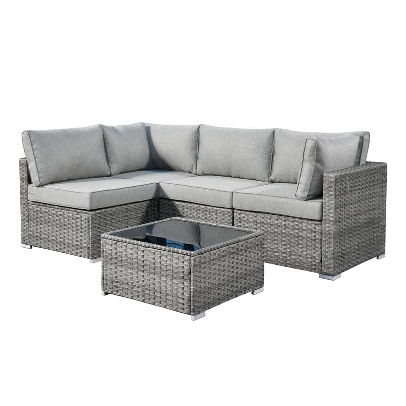 HOOOWOOO Patio 5-piece Wicker Sectional Sofa Set with Coffee Table