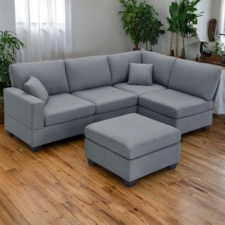 Modern L-Shape Linen Corner 5-Seat Sectional Sofa - Bed Bath & Beyond ...