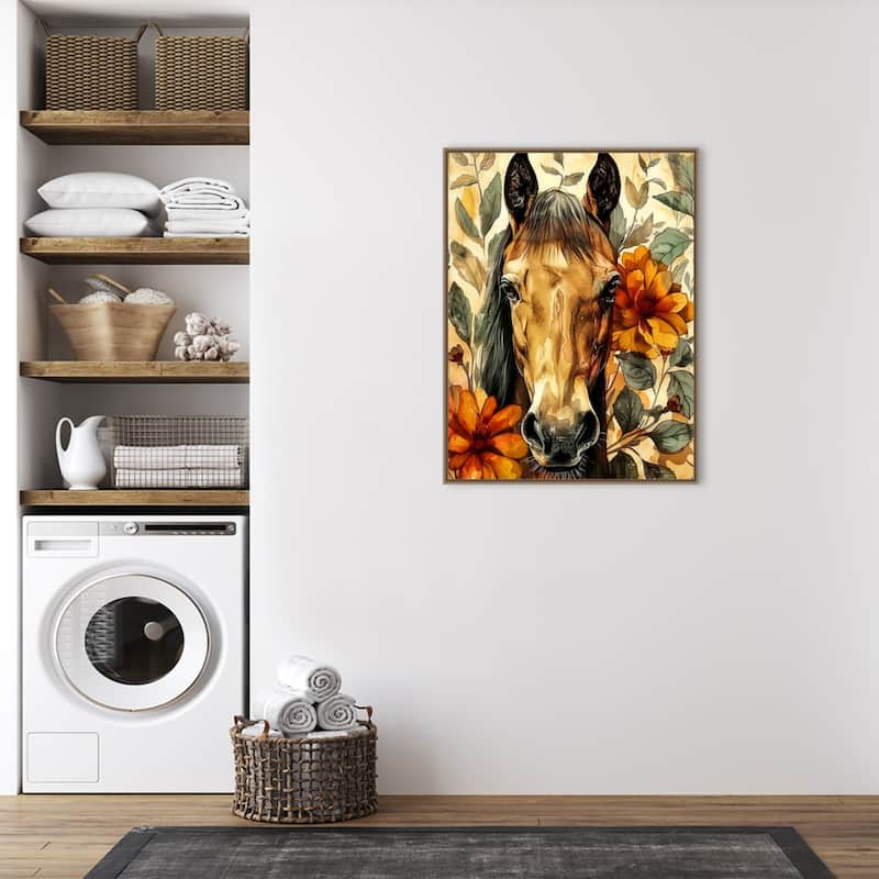 Horse in Flowers by Justyna Jaszke Framed Canvas Wall Art